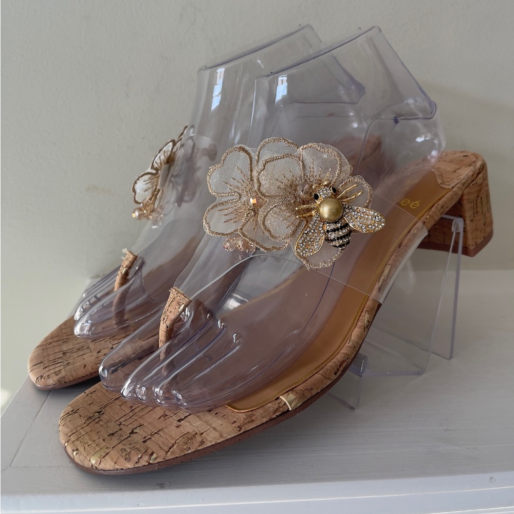 J.Renee Beeutiful Gold and Tan Floral Women’s Block Heels Sandals Size 8.5 NWOT - Picture 8 of 12